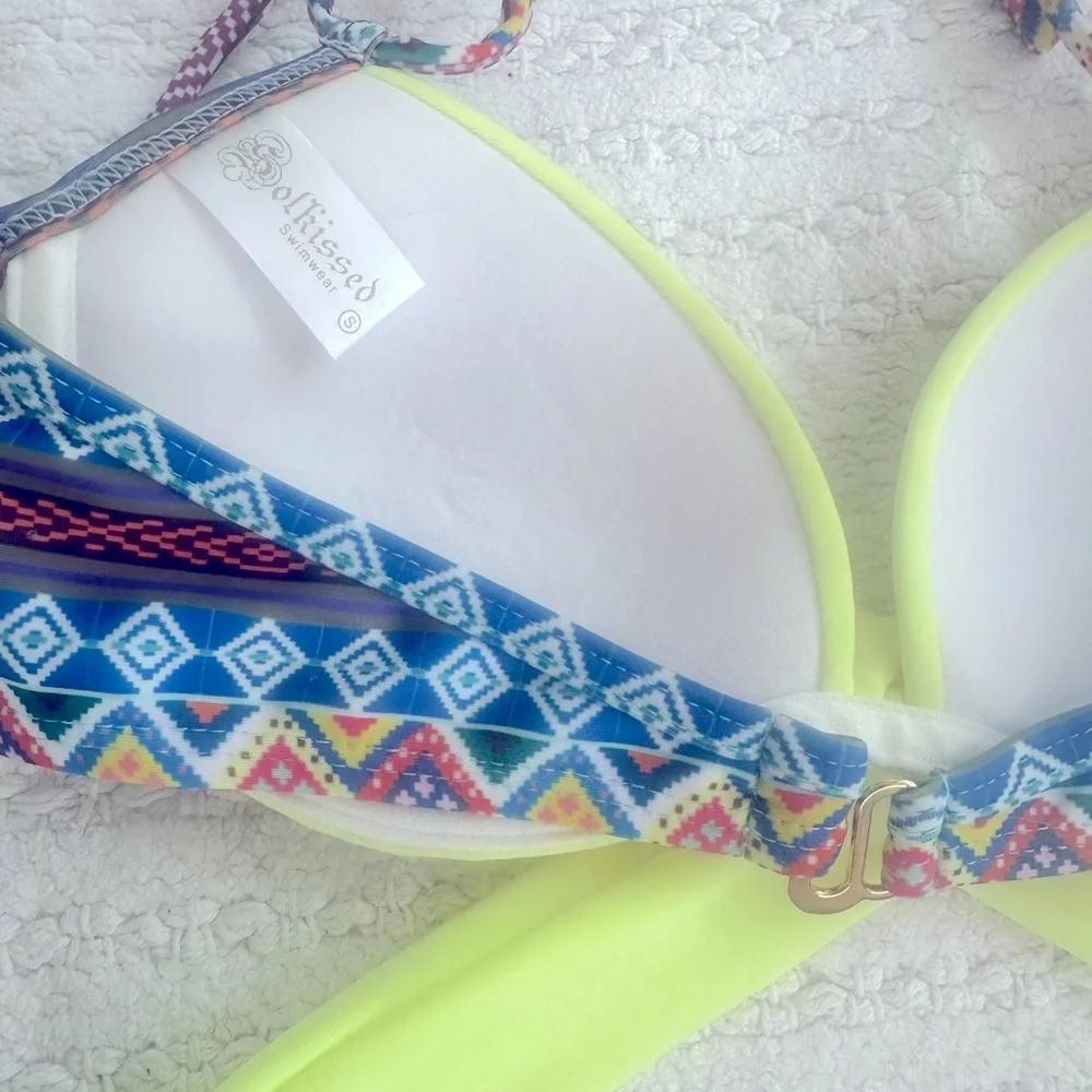 Solkissed Swim wrap around Brazilian bikini lime tribal print